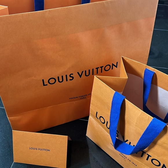 Louis Vuitton paper orange gift bag receipt holder shopping decor storage auth - Picture 5 of 5